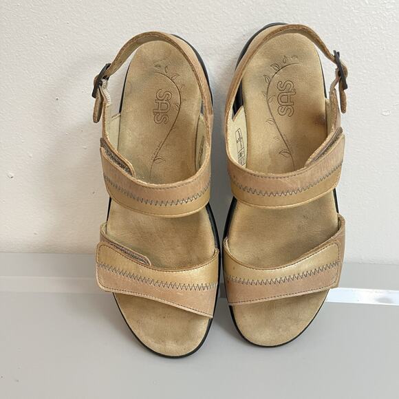 SAS Nudu Sandal 8 Tan Bronze Leather Cushioned Adjustable Slingback Comfort - Picture 2 of 6